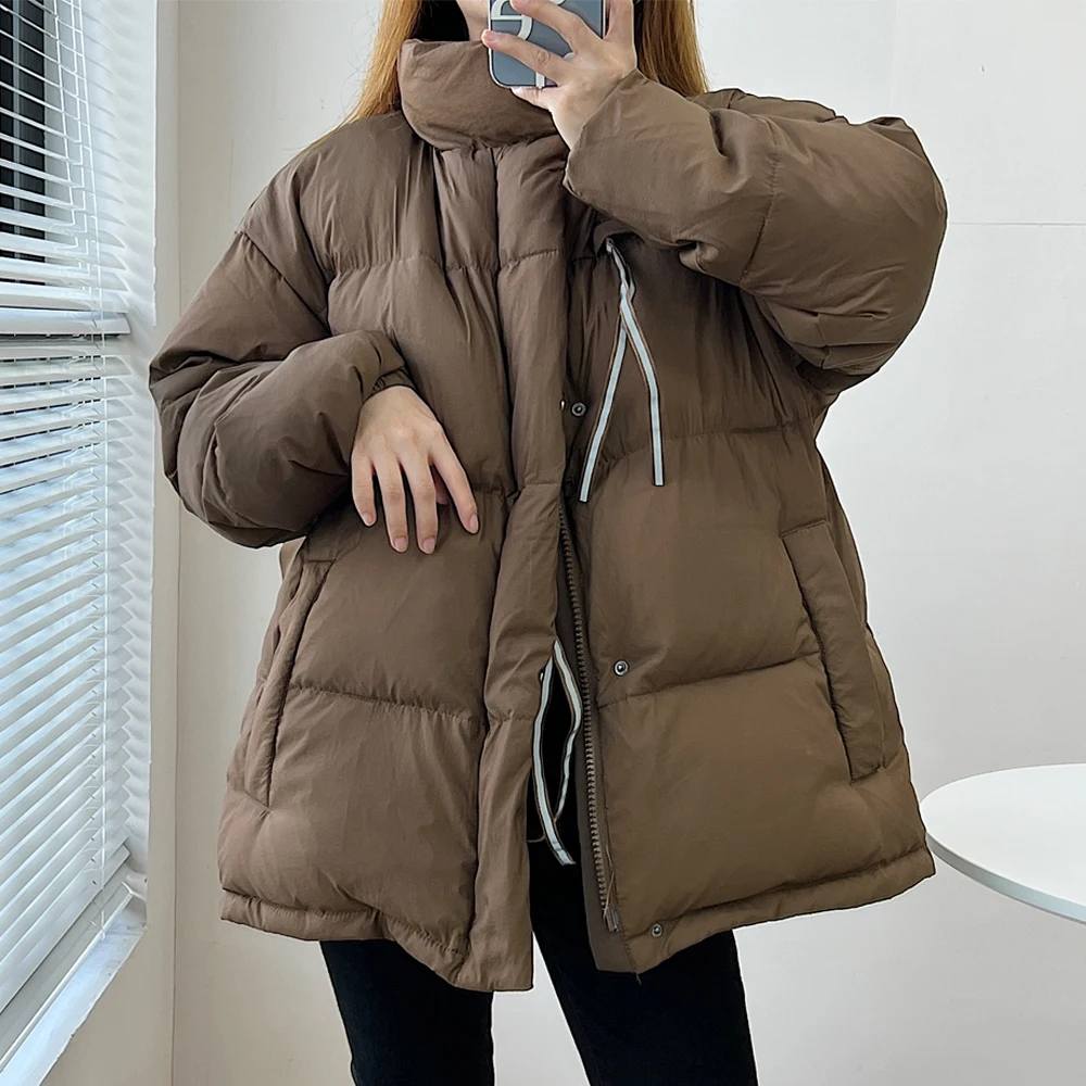 Winter New Women's Down Jacket Stand-up Collar White Duck Down Coat Winter Long Sleeve Chamarras Roupas Plus Size Femininas H362