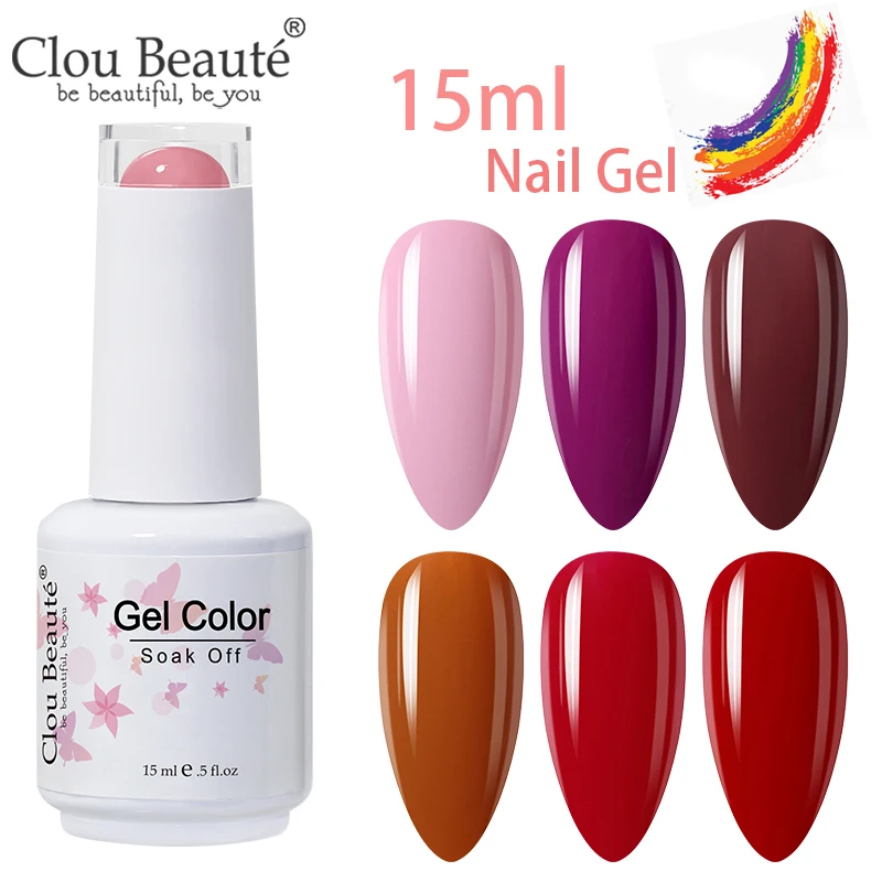 

Clou Beaute Yellow Pink Colors Nail Gel UV LED Semi Permanent Nail Polish Varnish Hybrid 15ml Lacquer Resin Remove with Acetone