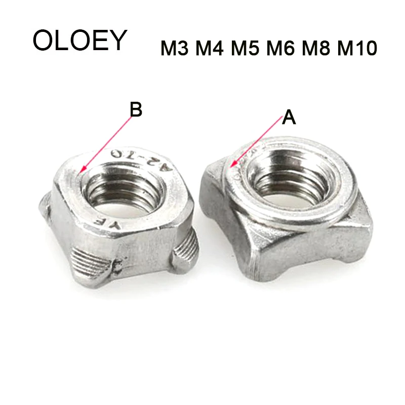 

OLOEY Nut M4 M5 M6 M8 M10 DIN928 304 нержавеющая сталь quad A/B сварочная гайка четырехугловая точечная сварка Квадратные сварочные гайки 6-20 шт.