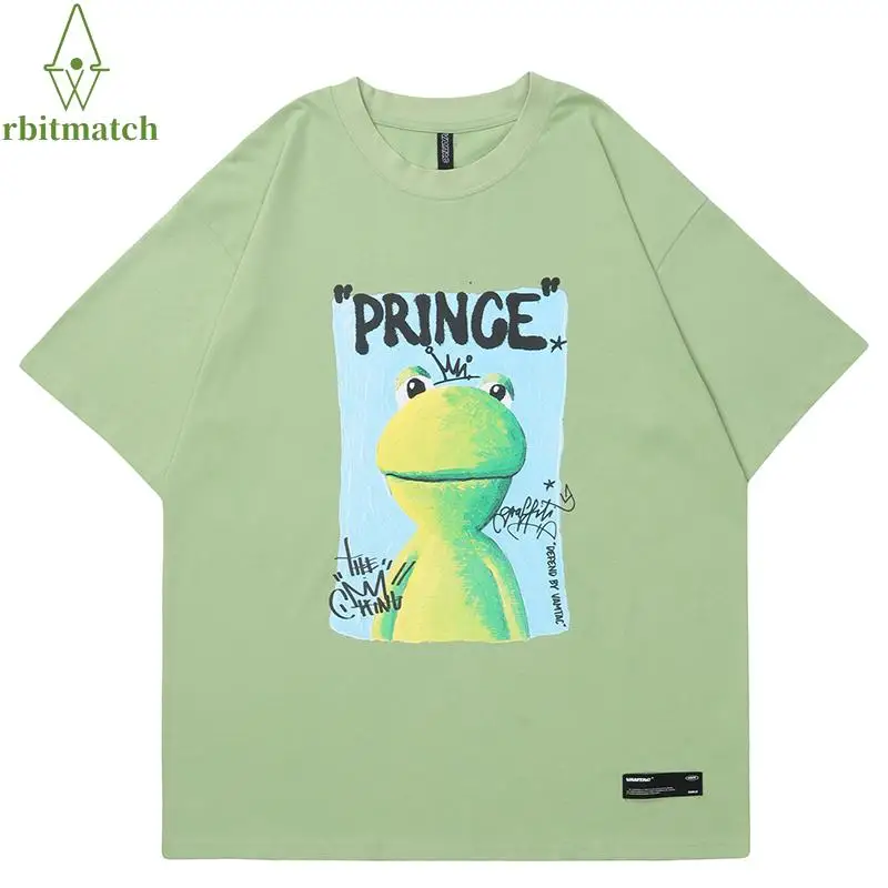 

Футболка мужская с рисунком лягушки, хлопок, Повседневная рубашка в стиле хип-хоп, топ с коротким рукавом, с рисунком аниме, стиль Харадзюку, ...