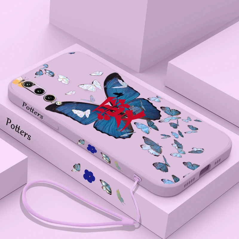 Blue Beautiful Butterfly Phone Case For Huawei Y9S Y9A Y9 Y6 Nova Y70 9 8 P50 P40 P30 P20 Pro Lite E 5G Liquid Left Rope images - 6