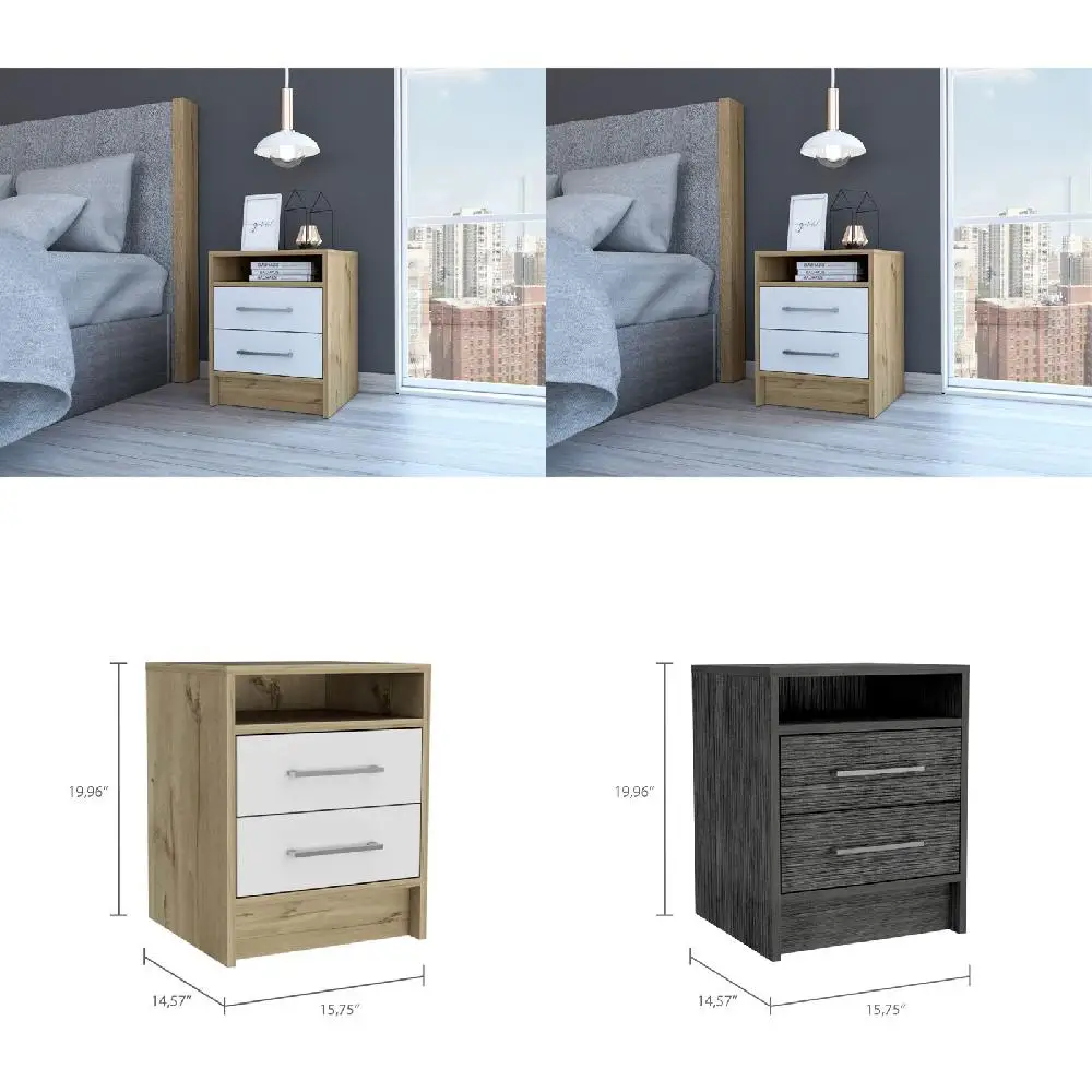 

Modern White-Brown Painted 2-Drawers Nightstand for Bedroom
