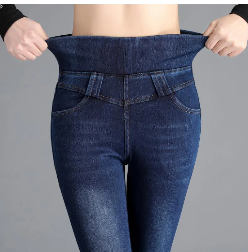 

2022 New Women's Pencil Pants Elastic High Waist Skinny Jeans Female 38 Mom Slim Denim Pants Casual Leggings Trousers