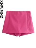 xnwmnz 2022 new women fashion solid side zipper shorts vintage high waist skirts pants female chic lady culottes pant
