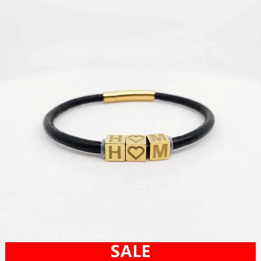 

Мужской кожаный браслет с бусинами из нержавеющей стали