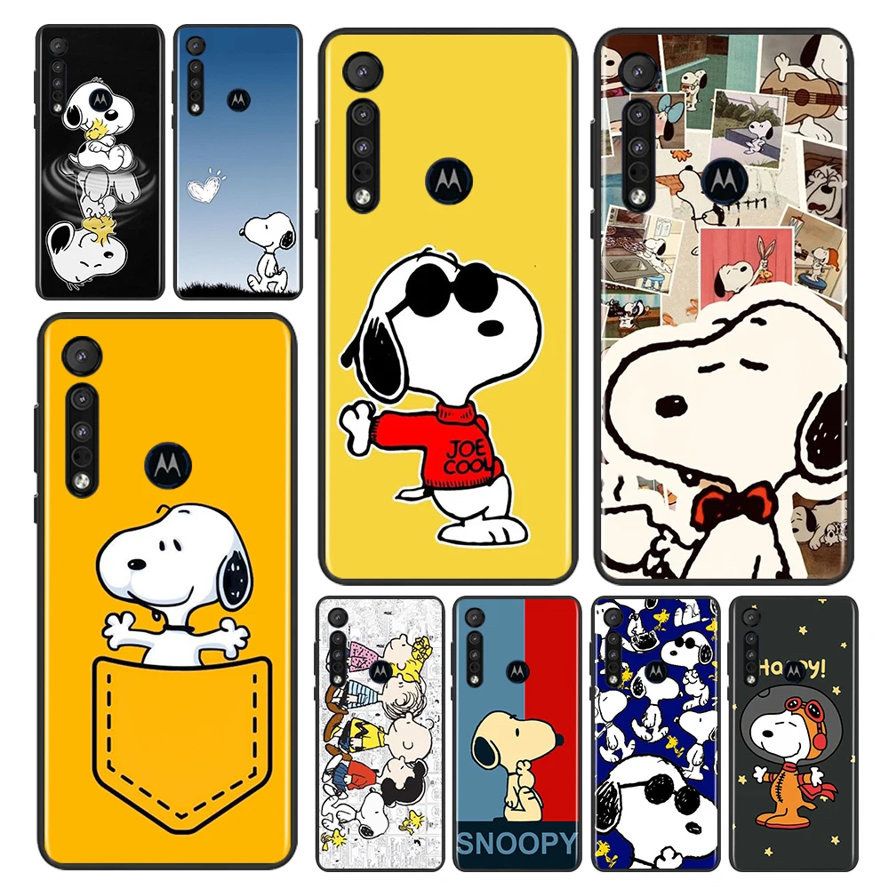 

Snoopy Cartoon Cute Boy For Motorola Moto G9 G8 E20 E7 E6 One Marco Hyper Fusion Power Lite Edge Plus Black TPU Phone Case Capa