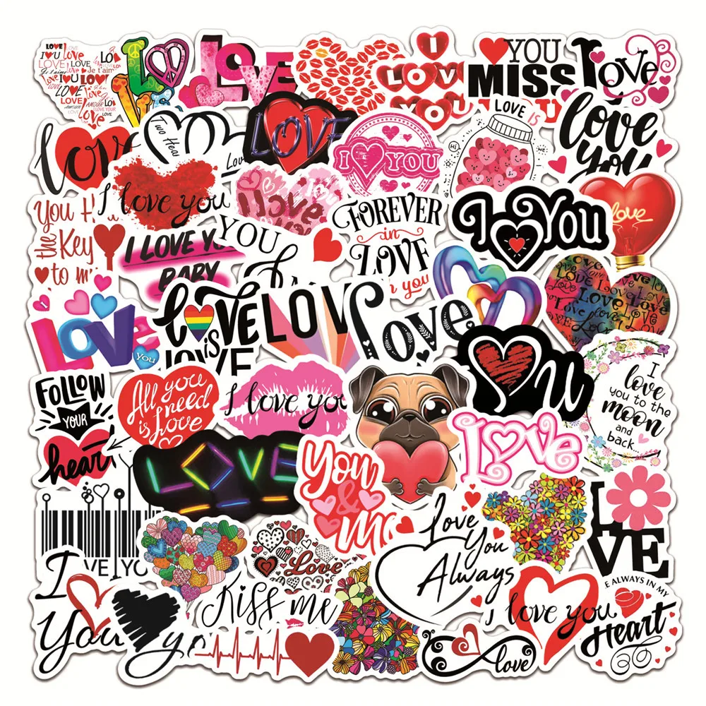 

10/30/50Pcs LOVE Graffiti Stickers for Valentine's Day Waterproof Suitcase Notebook Refrigerator Hand Account Water Cup Stickers