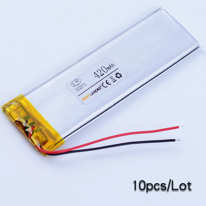 

10 шт./лот 302070 3,7 в 420 мАч литий-полимерная литий-ионная аккумуляторная батарея для mp3 mp4 DVR GPS PDA электронной книги bluetooth динамик 291971