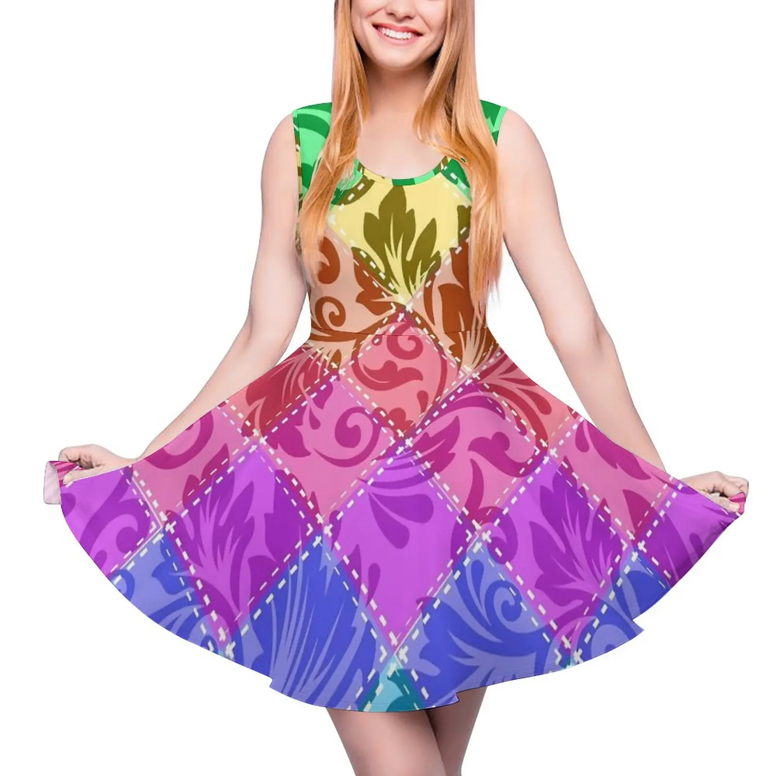 

Женское платье с радужным пэчворком, летнее пляжное платье с принтом, большие размеры 4XL 5XL