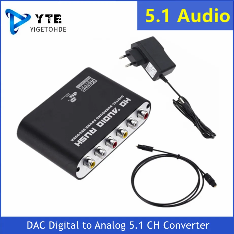 

YIGETOHDE AC3 Audio Digital to Analog 5.1 Channel Stereo DAC Converter Optical SPDIF Coaxial AUX 3.5Mm to 6RCA Decoder Amplifier