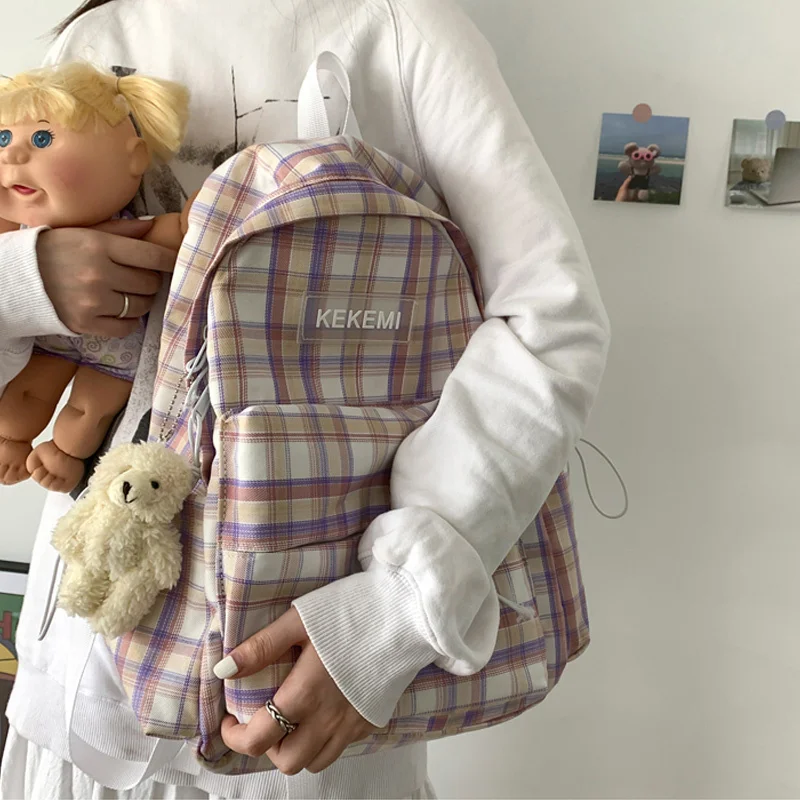 

Simple Striped Backpacks Women Cute Student Plaid School Bag for Teenage Girls Harajuku Female Fashion Travel Backpack Kawaii