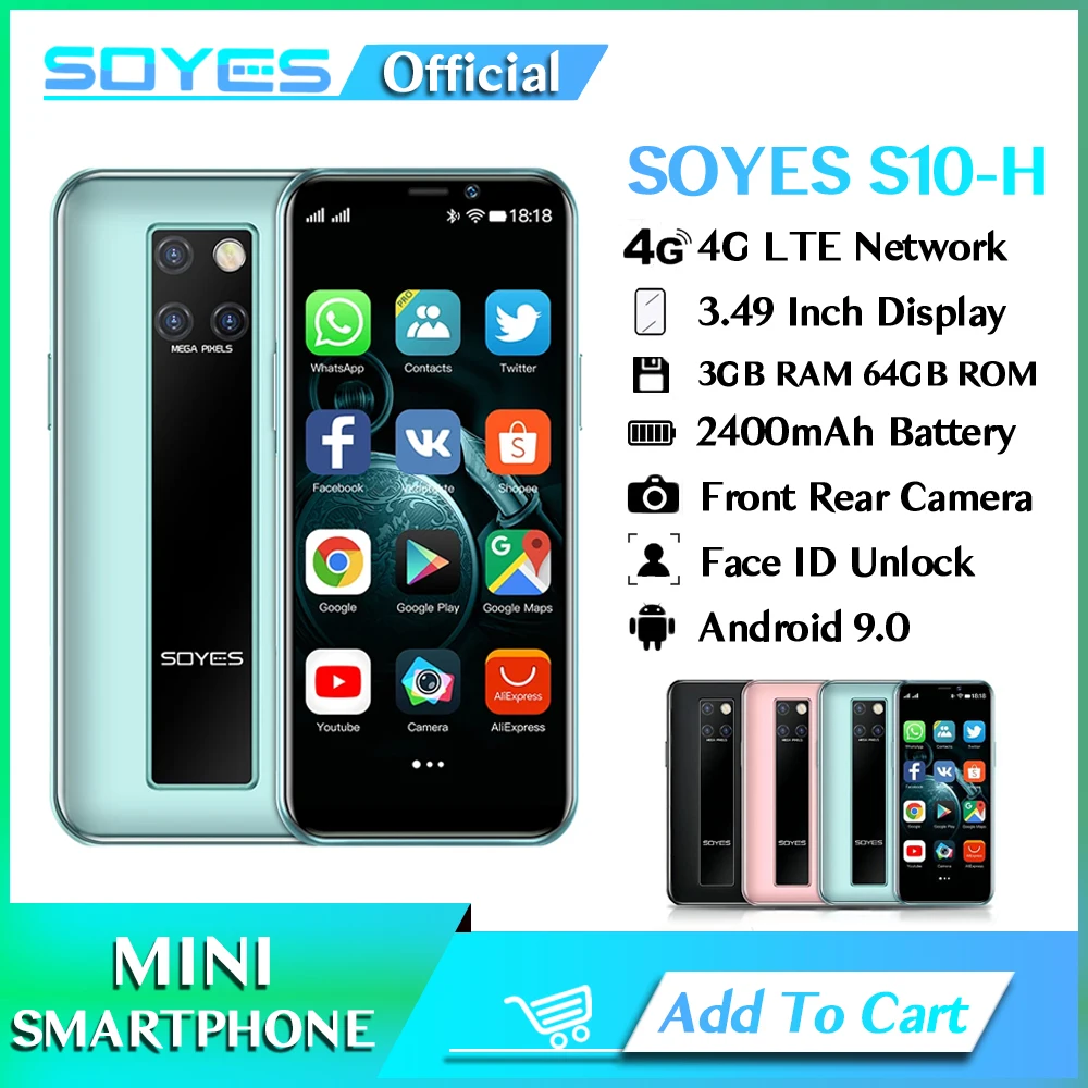 Ultra Thin SOYES S10-H Mini Smartphone Google Play Store Android 9.0 Dual SIM 4G LTE Small Mobile Phone With Face Recognition