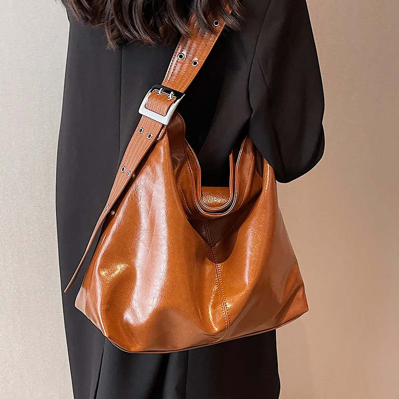 

Винтажная женская сумка-мешок через плечо, вместительные дамские сумочки и кошелек из искусственной кожи с широким ремешком на плечо, женские сумки через плечо