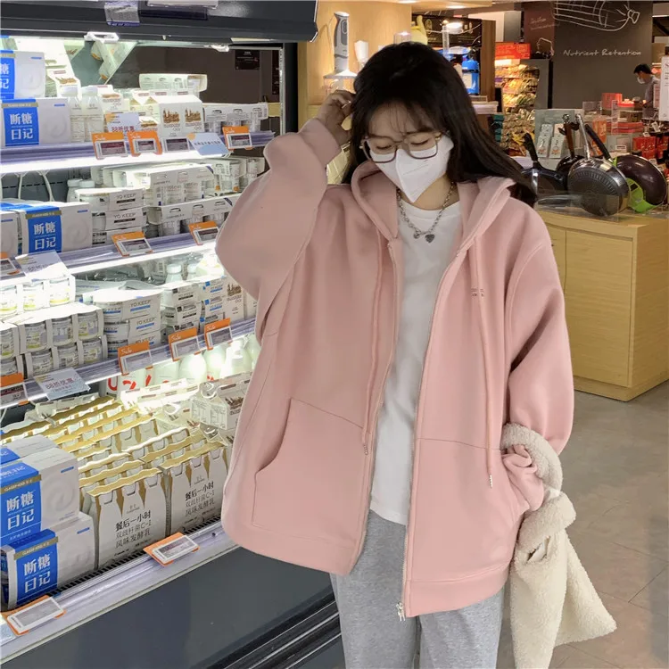 

GS1405 Plush thickened sweater women's autumn and winter 2022 new college style hooded letter printed loose top