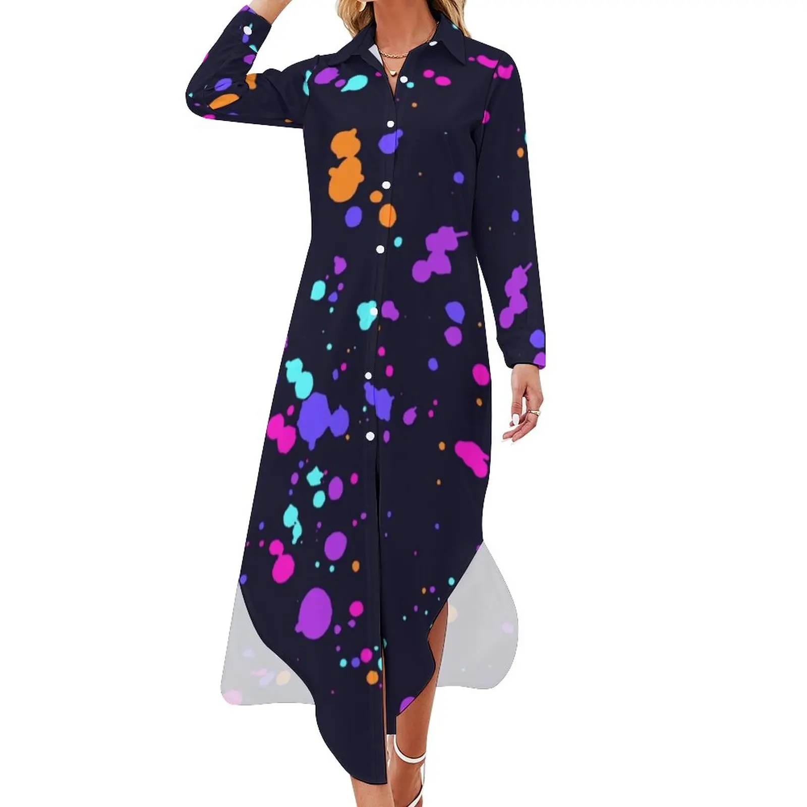 

Colorful Splash Chiffon Dress Sexy V Neck Trippy Print Trendy Dresses Women Street Wear Casual Dress Birthday Present