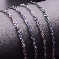 2pcslot fashion thickness 2 5mm cross chain stainless steel rainbow color water wave chain necklace for men women jewelry