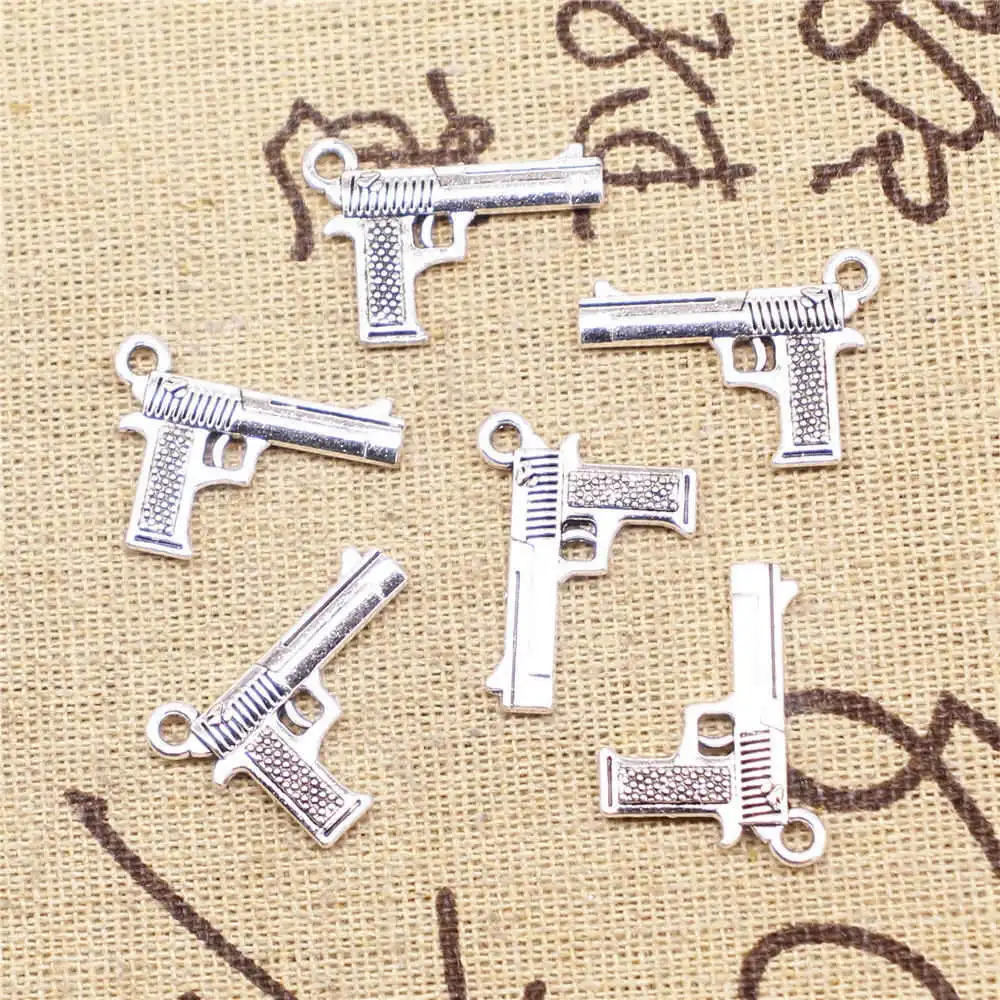 

Pistol Charms Craft Car Pendant Antiqu 16X24mm Antique Silver Color 10 Pieces