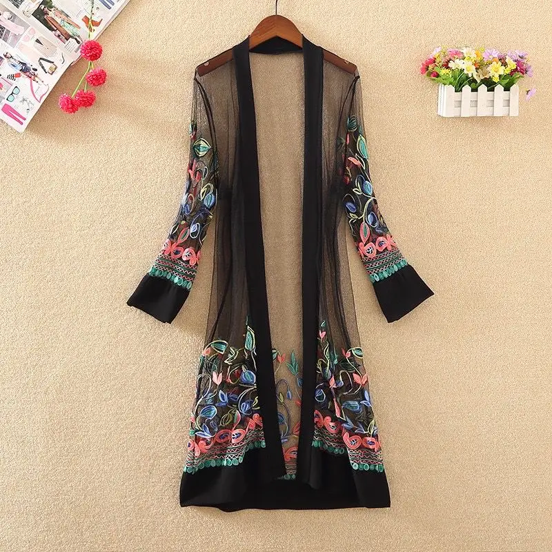 Женская длинная рубашка-кимоно с цветочной вышивкой | одежда