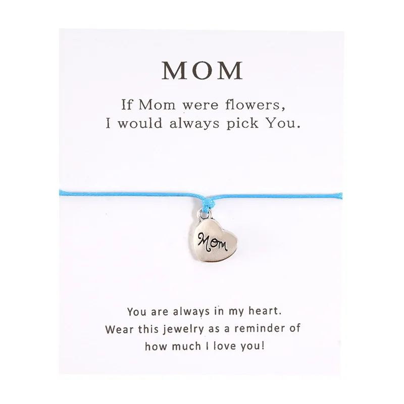 

Mom Heart Shape Card Bracelet Daughter Grandma Grandpa Sister Dad Father Brother Son Friends Charm Braided Bracelet Jewelry Gift