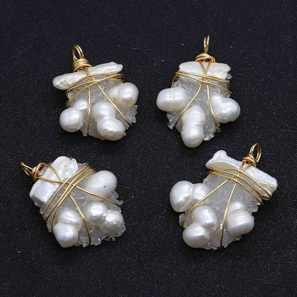 

High Quality Irregular Pendant White Crystal Baroque Pearl Women Jewelry Copper Wire Wrap Natural Stone Healing Stone Necklace