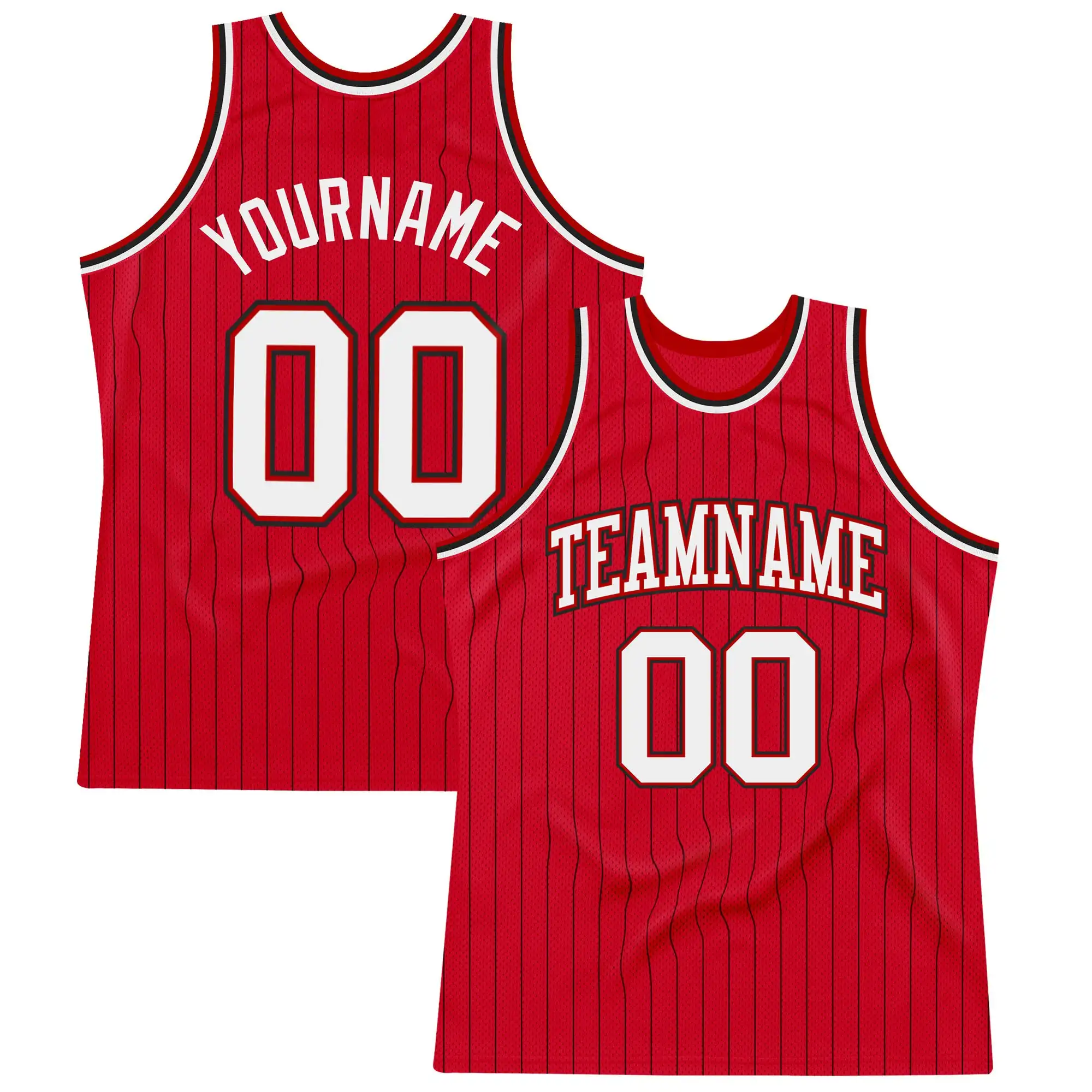 

Custom Red Black Pinstripe White-Black Authentic Sublimation Basketball Jersey Personalized Uniforms