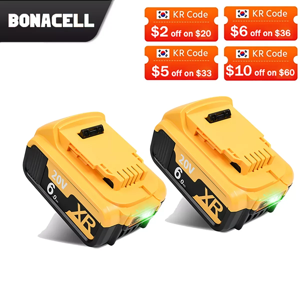 

Bonacell 18/20V Max 6.0Ah DCB205 Battery Replacement Lithium Battery for Dewalt DCB200 DCB201 DCB203 DCB204 DCB205 DCB206 DCB207