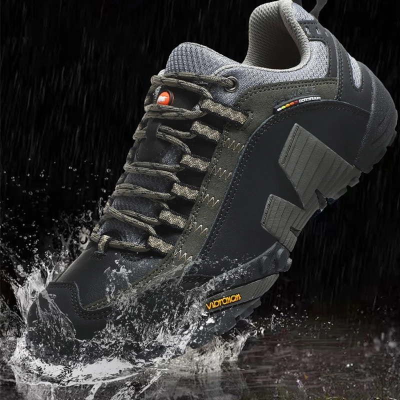 JIEMIAO Genuine Leather Men‘s Outdoor Hiking Shoes Non-slip Tourist Trekking Sneakers Mountain Climbing Trail Jogging Shoes