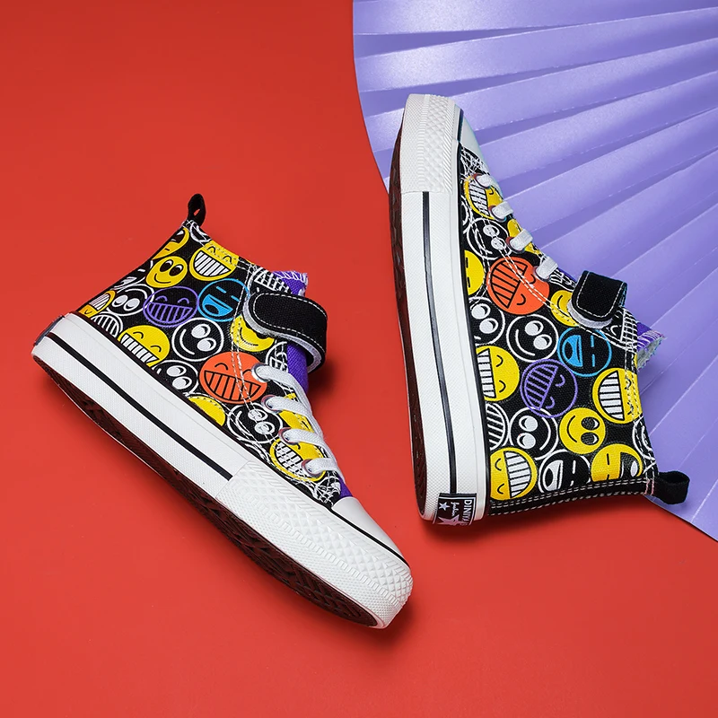 New Fashion Cartoon Print Canvas Shoes for Boys Children's High top Sneakers Kids Vulcanized Flat Children Shoes tenis infantil