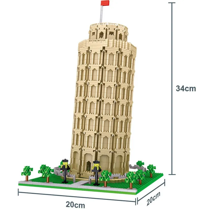 

2148 PCS Leaning Tower of Pisa Miniature Diamond Particles Blocks Building Self-Building Toy Model DIY Toys for Children Gift