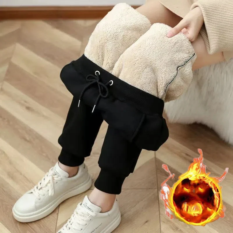 Biyaby 2022 Winter Thicken Plush Pants for Women Casual Solid Color Warm Sweatpants Woman Elastic Sports Fleece Trousers Female