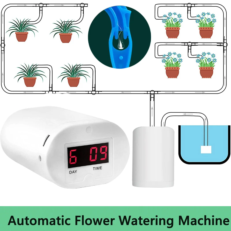 

Automatic Watering System 2-8 Head Drip Pump Controller Flower Plant Sprinkler Irrigation Device Home Timer Watering Garden Tool