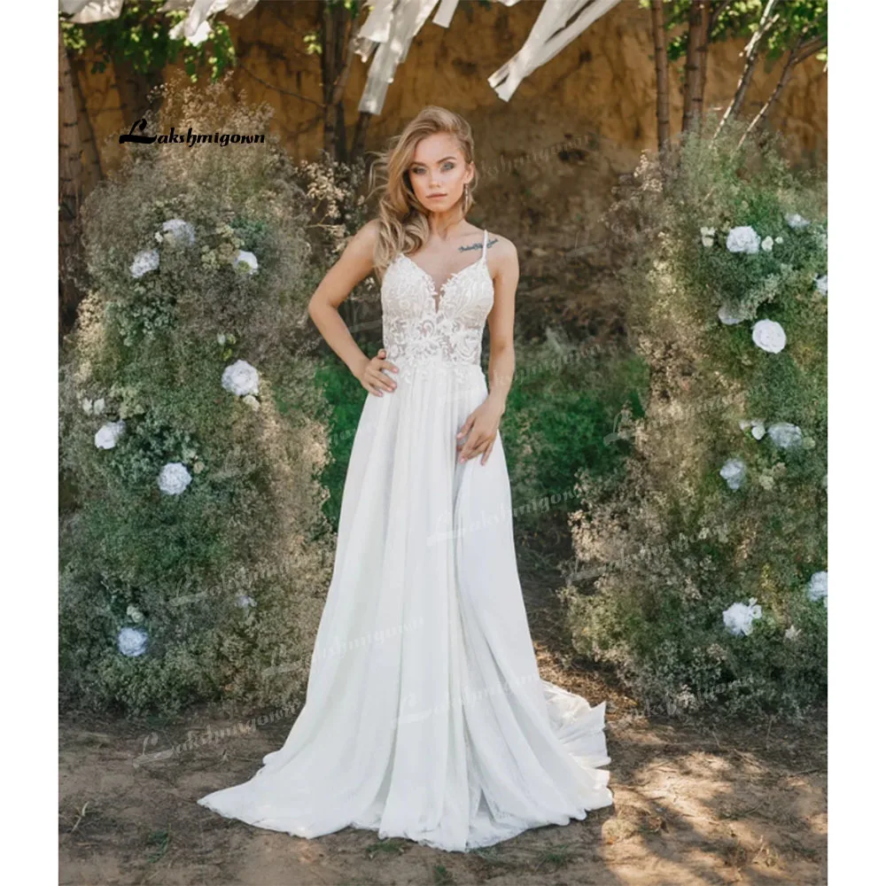 

Gorgeous 2022 Wedding Dress with Open Back Chiffon Skirt Straps Sleeveless Lace Wedding Gowns vestido longo