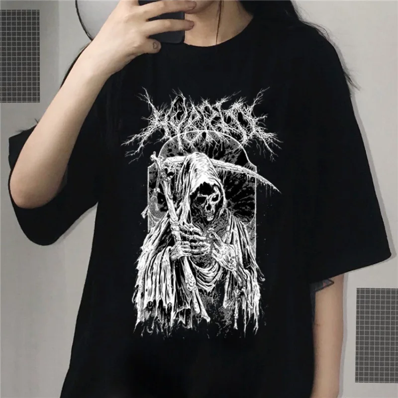

Fashion Men's T-shirt Summer European And American Hip-hop Style Classic Black Death Print O-neck Short-sleeved T-shirt For Men