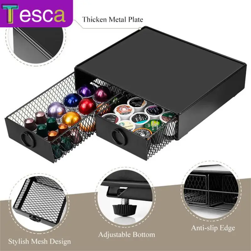

Durable Coffee Capsule Holder Double Drawer Pull-out Design Cafe Pods Shelf Drawer-style Fully Functional Coffee Capsule Rack