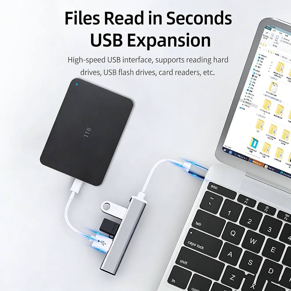 Фото USB-концентратор KEBIDUMEI USB 3.0, 5 Гбит/с, высокоскоростной, 4 порта, USB-C, USB-разветвитель, OTG-адаптер для мыши, клавиатуры, MacBook Pro, ноутбука, настольного компьютера №5