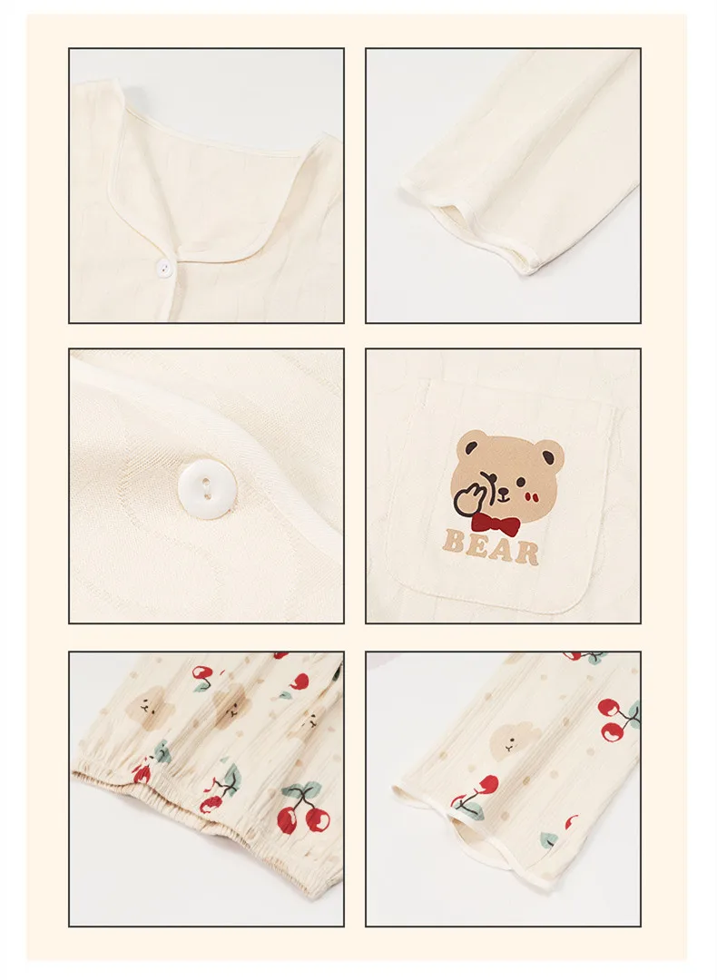 Yasuk Spring Autuum Fashion Women's Casual Sleepwear Homewear Lovely Sweet Girl Pajamas With Pants Soft Simple Bear Kawaii