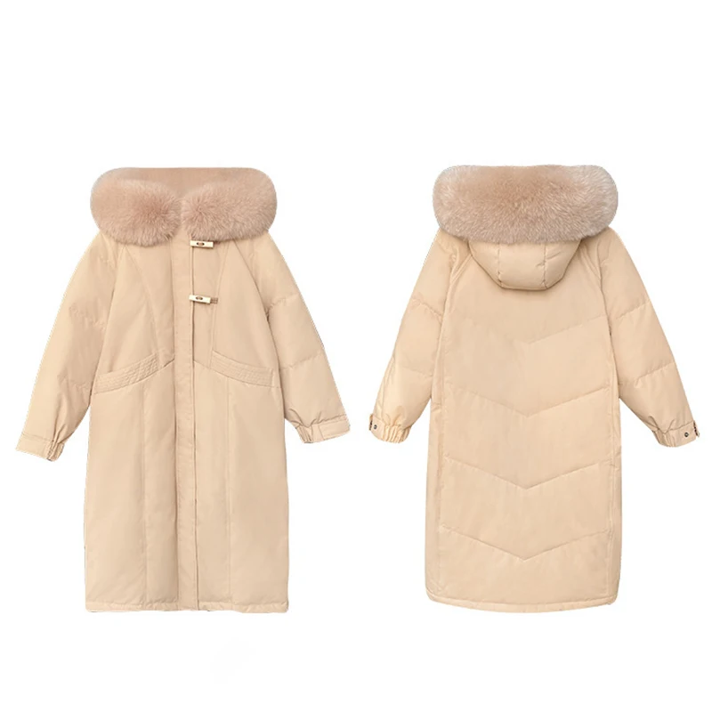 DEODAR 2022 Real Fox Fur Collar Winter Women 90%White Duck Down Jacket Ladies Long Warm Puffer Coat Female Loose Fashion Parka