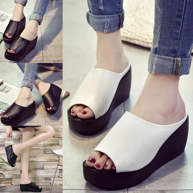 Women Platform Sandals Open Toe Thick Wedges Soft Sole Summer Beach Slippers Shoes