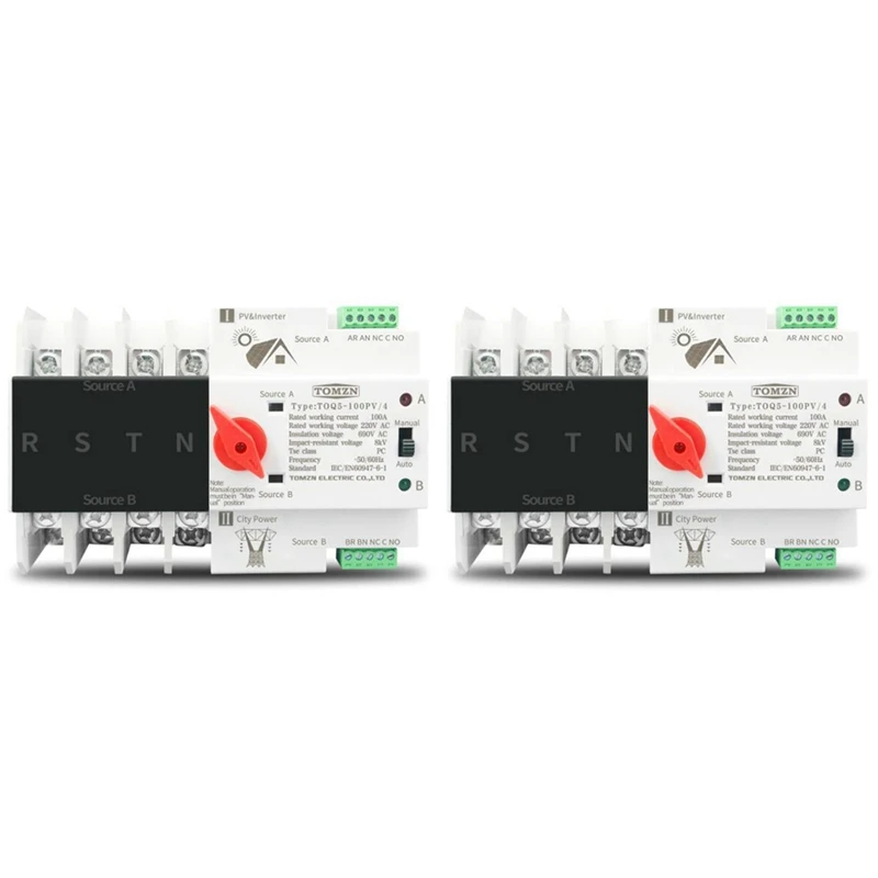 

2X Din Rail 4P ATS Dual Power автоматический переключатель передачи, электрические переключатели непрерывного питания 100A