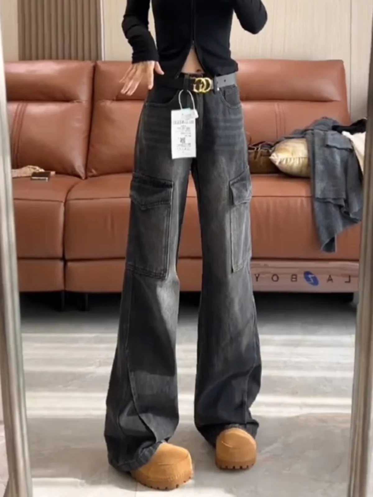 Женские винтажные широкие джинсы-карго больших размеров осень-зима 2023 новые