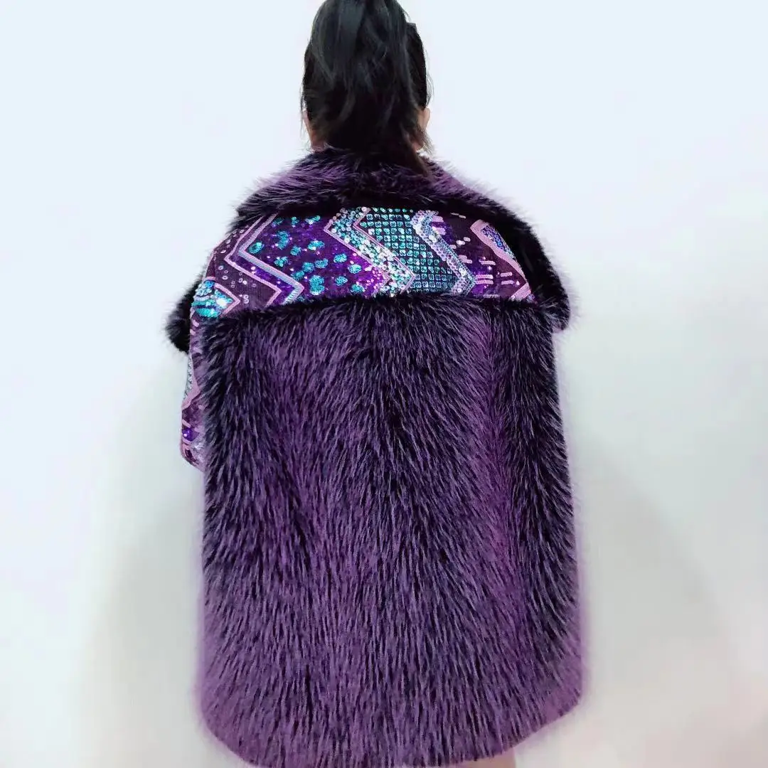 Female Winter Clothing Women's Coats on Offer with Free Shipping 2022 Woman Purple Artificial Fur Sequins Fur Lamb Wool Jacket