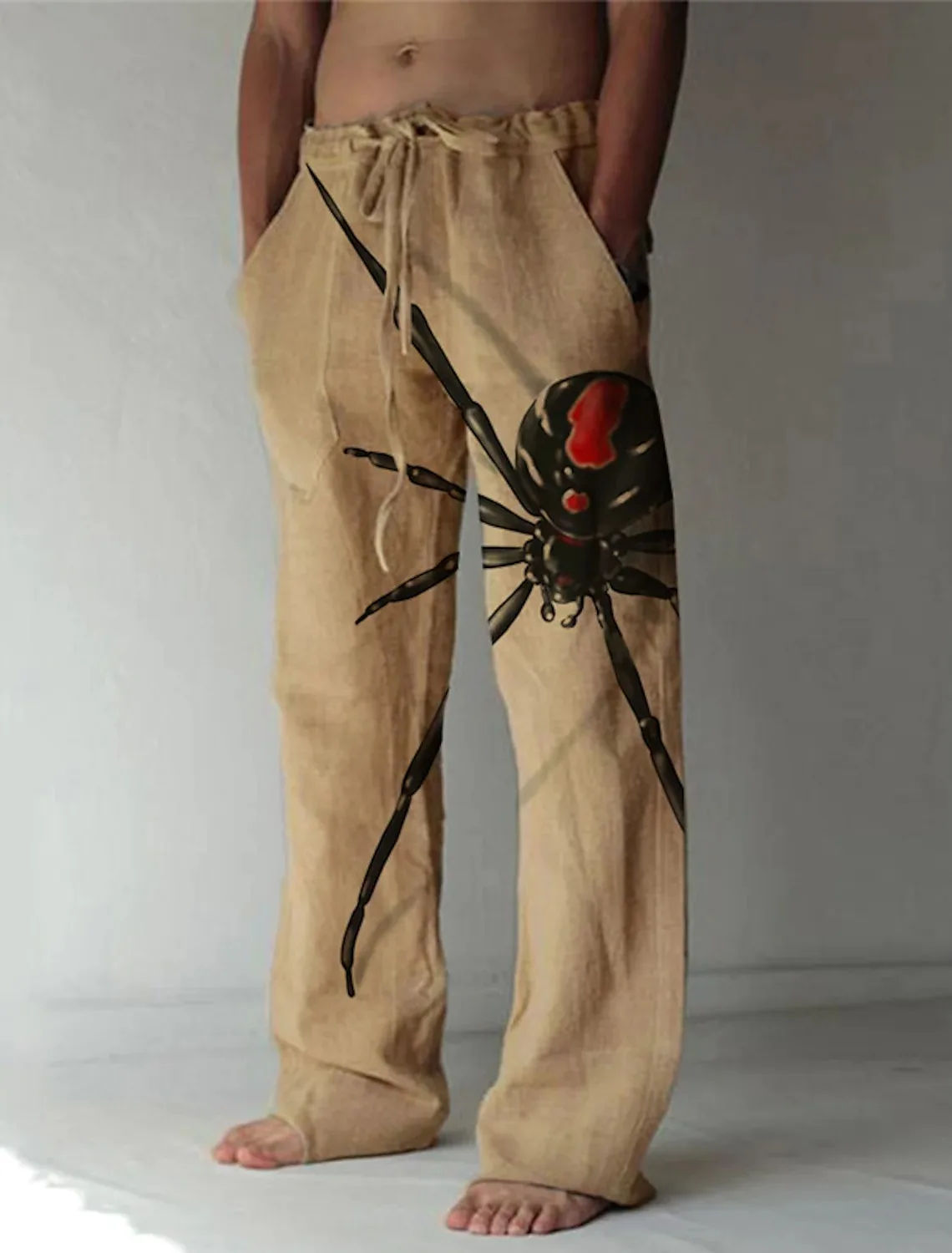 Брюки мужские прямые с 3D принтом модные эластичные штаны на шнуровке