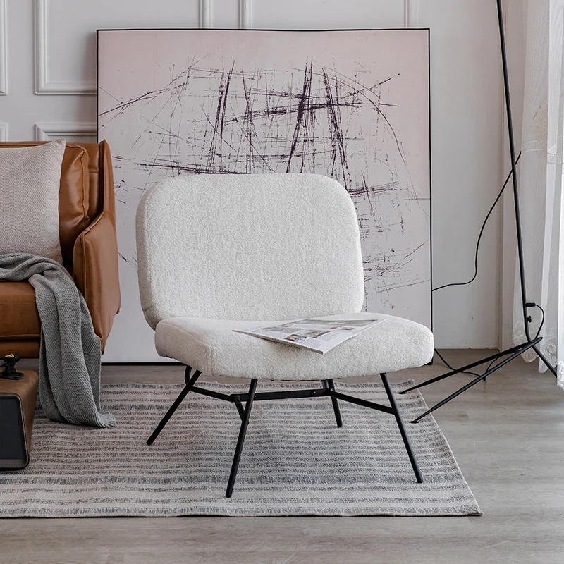 

Nordic light luxury sofa chair lamb velvet single sofa retro iron restaurant milk tea shop small sofa lounge chair chair bed