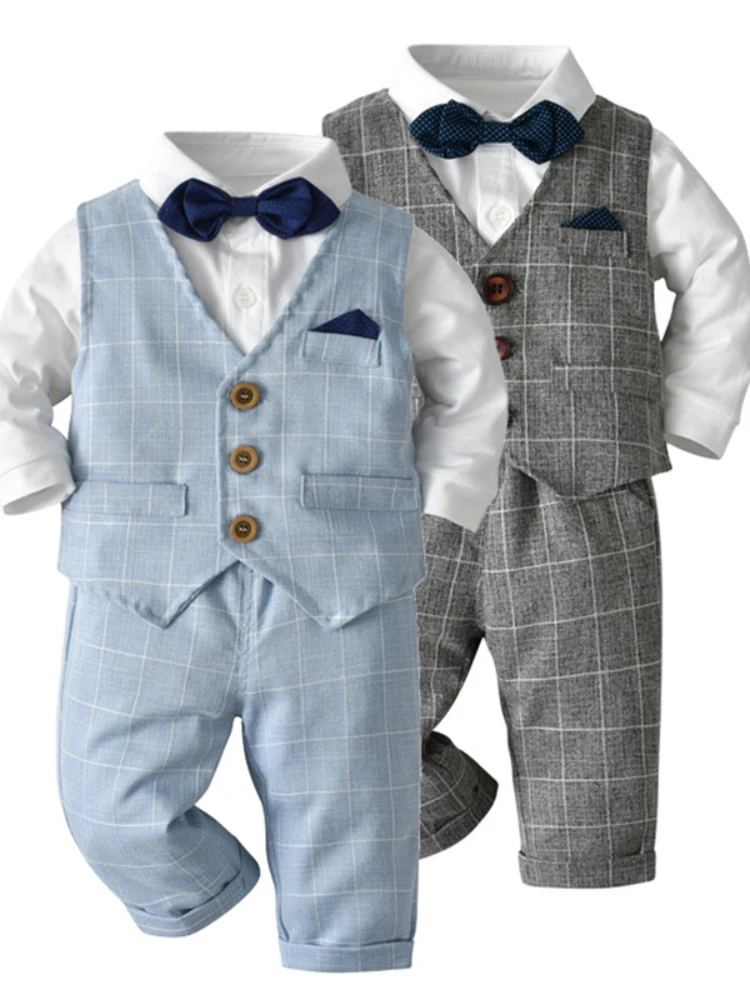 Baby Boys Clothes Sets Kids Toddler  Long Sleeve Bow Tie Gentleman Suit Wedding Birthday Party Dress  Formal Clothing