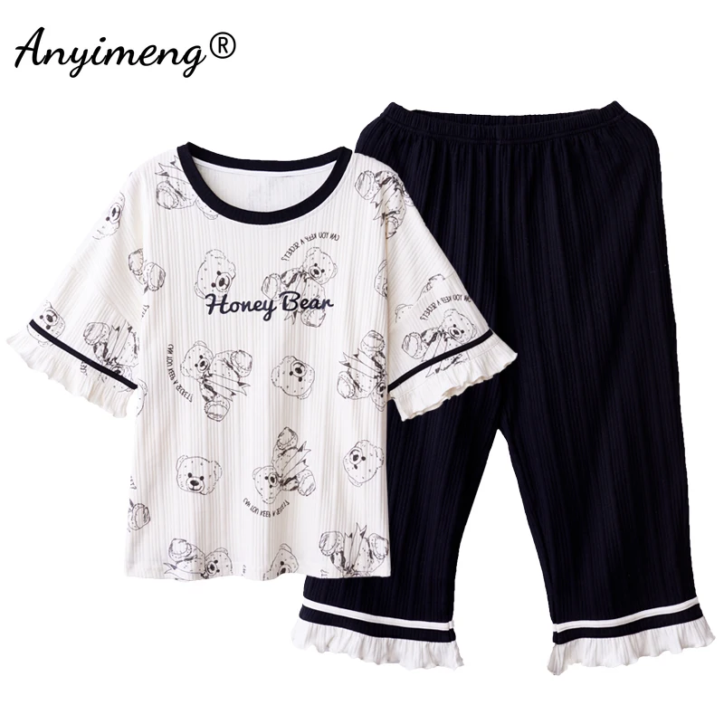 

Женская летняя пижама из хлопка, свободного покроя, размеры 3xl 4xl