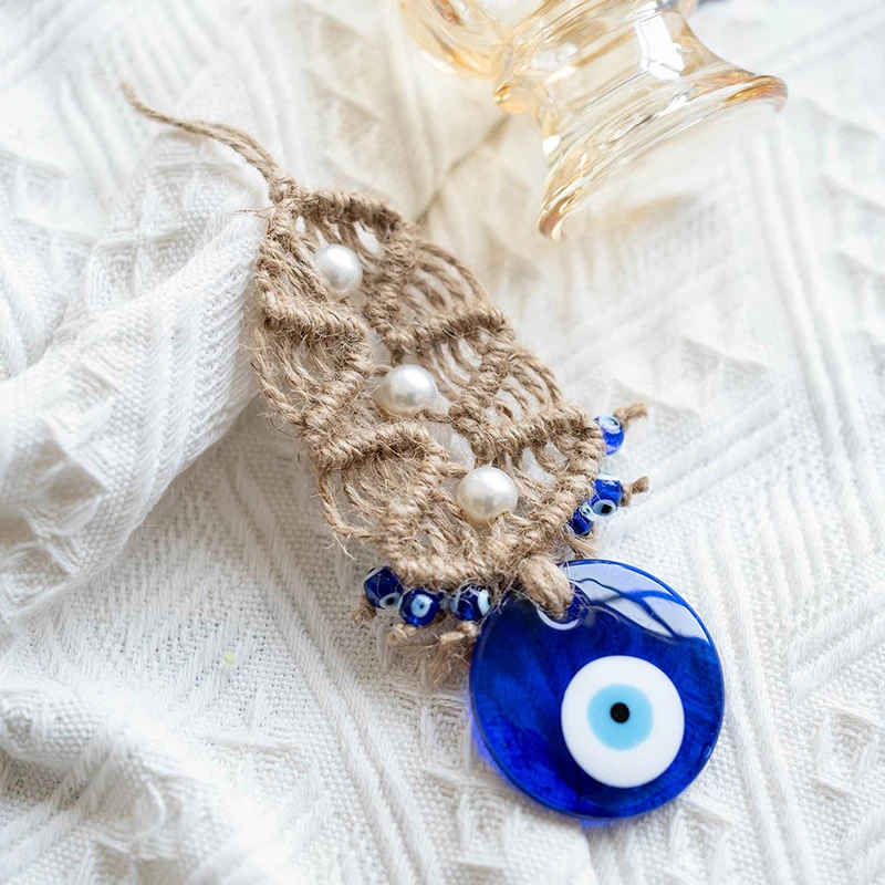 

Evil Eye Wall Decor Handmade Macrame Lucky Eye Glass Blue Turkish Evil Eye Pendant Wall Hanging Bead Decoration Room Decor Gift