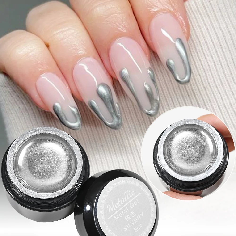 Гель-лак для ногтей с металлической живописью серебристый хром 3D металлическая