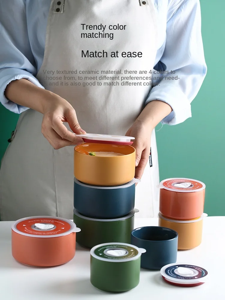 

Portable with Cover Freshness Microwave Oven Heating Ceramic Special Lunch Box Office Worker Sealed Bento Bowl