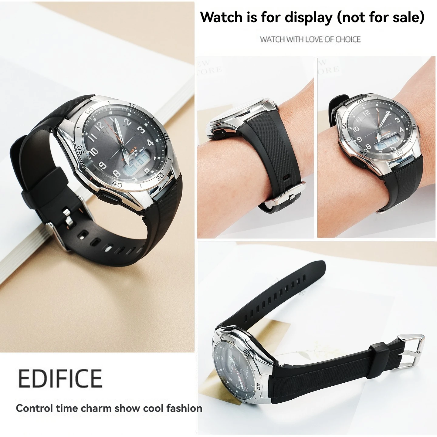 Фото Для Casio WAVE CEPTOR WVA-M640/M650/WVQ-M410 водонепроницаемый силиконовый ремешок для часов из смолы, черный сменный аксессуар №3