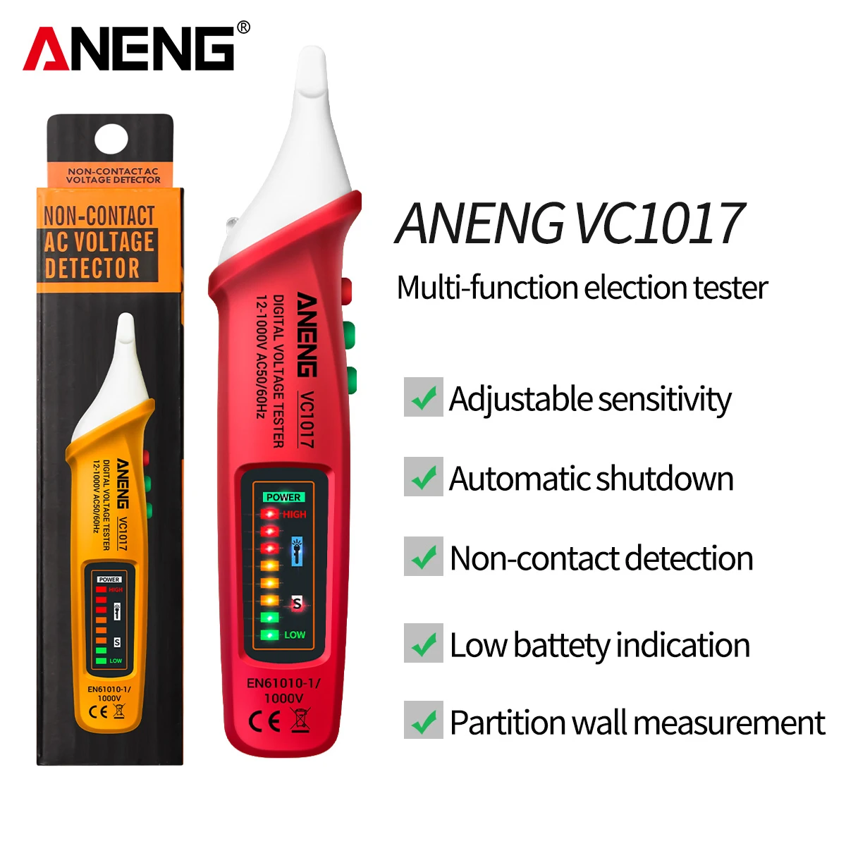 

ANENG VC1017 Digital AC Voltage Meter Multimeter Pen 12-1000V NCV Automatic Voltmeter Smart Sensor Tester Buzzer Detector Tool
